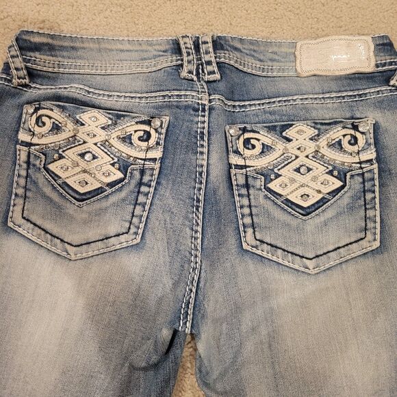Shyanne Bootcut Western Low Rise Denim Jeans Rhinestone Embellished 32x27 - Picture 1 of 10